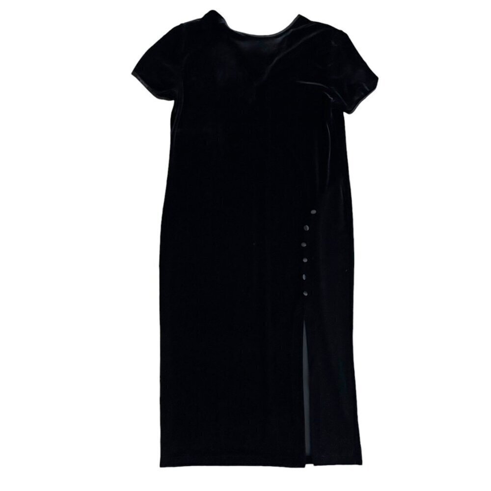 Vtg Jacqueline Ferrar Velvet Dress Size 16 Black Holiday Front Slit V-Back Party